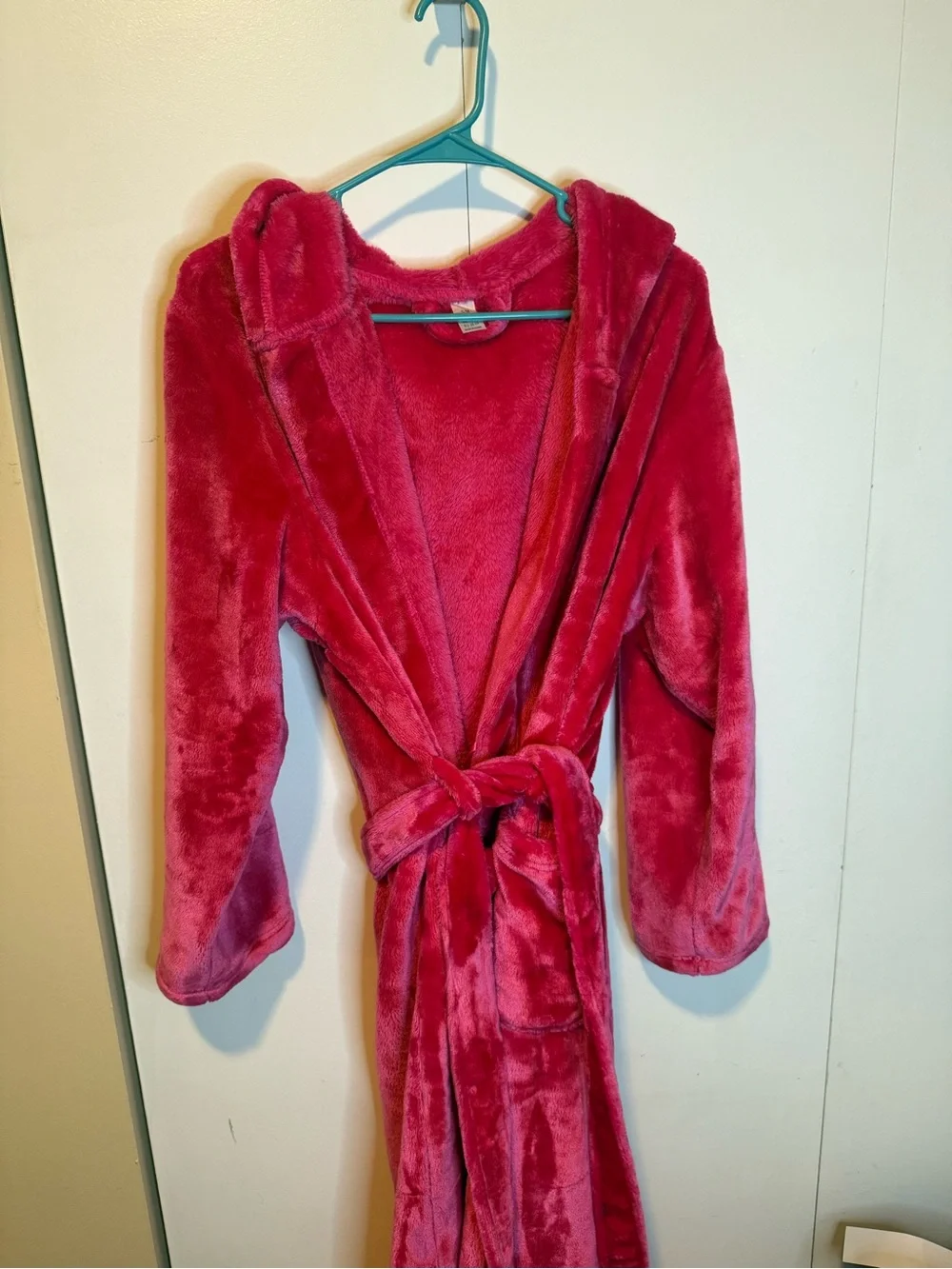 Kids Plush Hooded Robe - Bright Pink